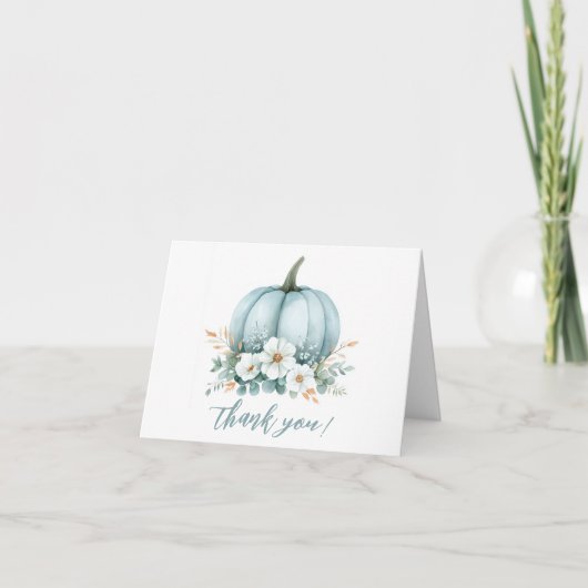 Carte De Remerciements Citrouille bleu automne Baby shower d'Eucalyptus F (Devant)