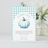 Carte De Remerciements Citrouille Bleu En vichy Plaid garçon Baby shower (Debout devant)