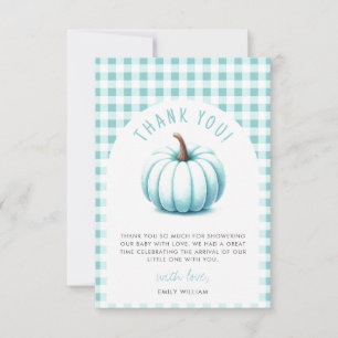 Carte De Remerciements Citrouille Bleu En vichy Plaid  garçon Baby shower