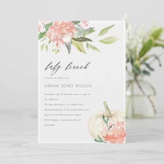 Carte De Remerciements Citrouille Blush Floral Baby Brunch Douche Invitat (Debout devant)