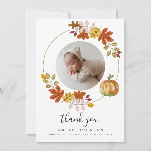 Carte De Remerciements Citrouille Botaniques Automne Photo Baby shower (Devant)