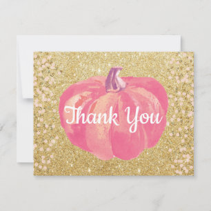 Carte De Remerciements Citrouille d'automne rose paillettes dorées
