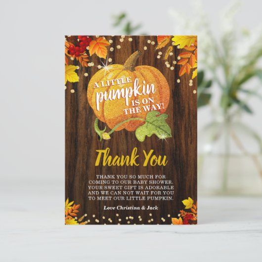 Carte De Remerciements Citrouille de Parties scintillant rustique Automne (Debout devant)
