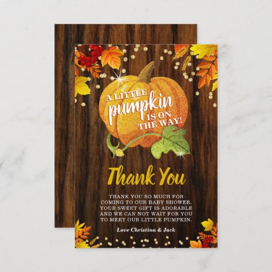 Carte De Remerciements Citrouille de Parties scintillant rustique Automne (Devant / Derrière)