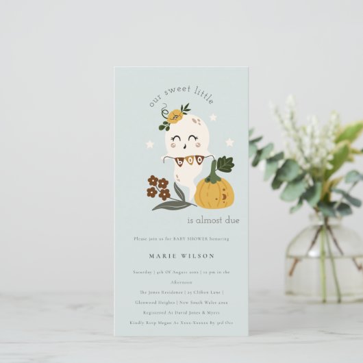 Carte De Remerciements Citrouille d'Halloween Little Boo Baby shower Invi (Debout devant)