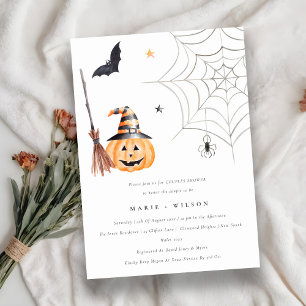Carte De Remerciements Citrouille d'Halloween Spider Web Couples Invitati