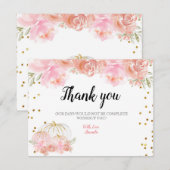 Carte De Remerciements Citrouille d'or rose floral (Devant / Derrière)