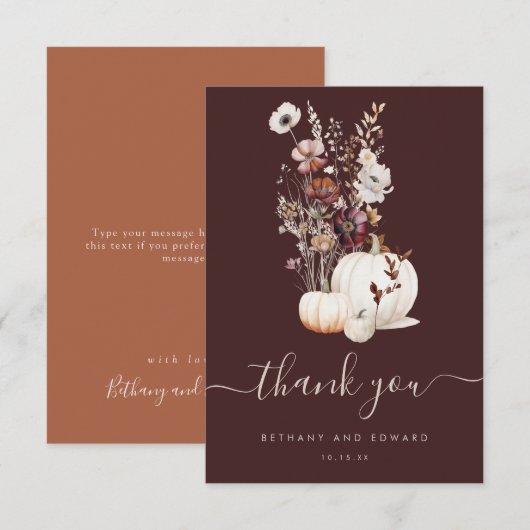 Carte De Remerciements Citrouille  Fleur sauvage Boho Automne Mariage (Devant / Derrière)