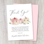 Carte De Remerciements Citrouille Floral Aquarelle bébé fille douche<br><div class="desc">Elégante carte de remerciements bébé fille avec "Merci" dans un script élégant avec un coeur swash et aquarelles de citrouilles roses et blancs et bouquets floraux. Personnalisez votre message de remerciement dans une simple typographie grise et ajoutez vos noms dans un script signature.</div>