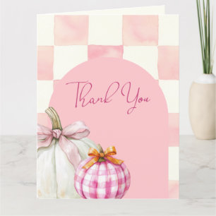 Carte De Remerciements Citrouille rose automne En vichy Baby shower fille