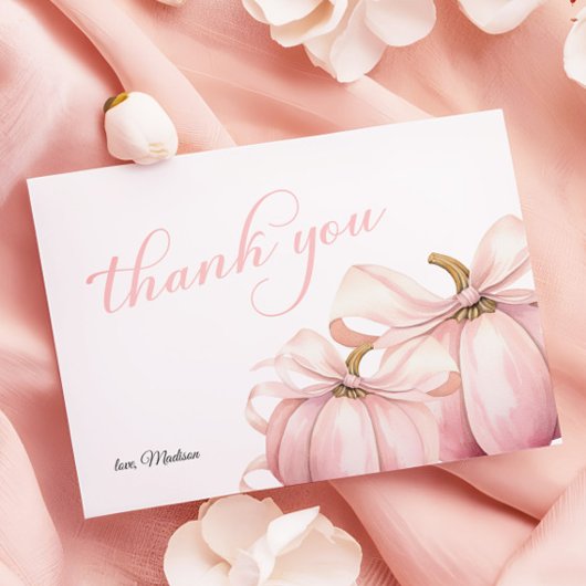 Carte De Remerciements Citrouille rose Baby shower Coquette Bow