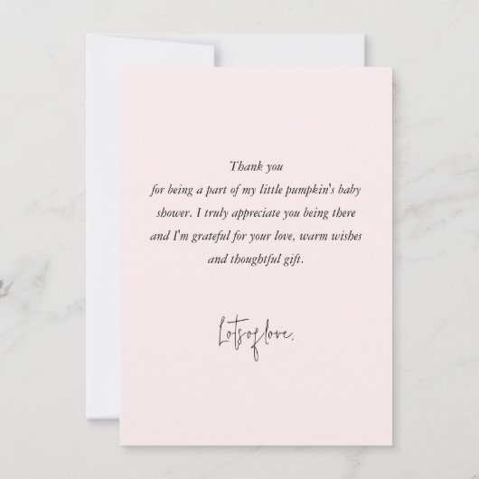 Carte De Remerciements Citrouille rose bébé fille plat (Dos)