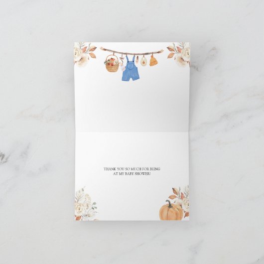 Carte De Remerciements Citrouille Vêtements d'automne Baby shower d'autom (Intérieur)