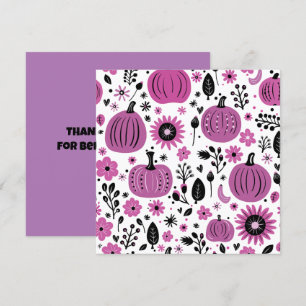 Carte De Remerciements Citrouille violet et fleur d'automne personnalisée