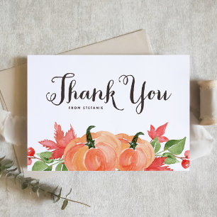 Carte De Remerciements Citrouilles aquarelles et feuilles d'érable