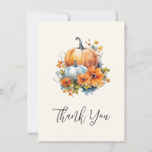 Carte De Remerciements Citrouilles d'automne avec Fleurs et Foliage