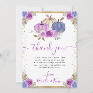 Carte De Remerciements Citrouilles Fleuries Violettes et Bleues pour un M