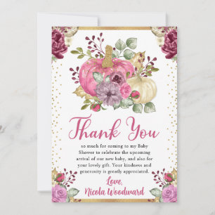 Carte De Remerciements Citrouilles Florales Aquarelle pour Baby Shower d'