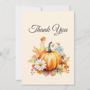 Carte De Remerciements Citrouilles orange et fleurs Automne