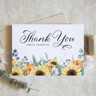 Carte De Remerciements Citrouilles rustiques et tournesols Baby Shower d'