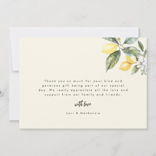 Carte De Remerciements Citrus citron minimal Simple Élégant Mariage Photo (Dos)