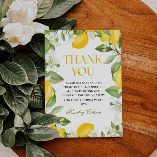 Carte De Remerciements Citrus de citron floral 1er anniversaire