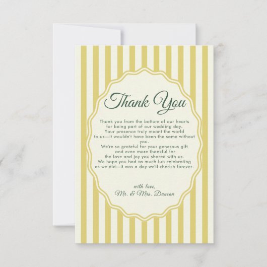Carte De Remerciements Citrus Yellow Green Elegant Modern Stripe Wedding (Devant)