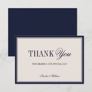 Carte De Remerciements Classe Ancien Argent Mariage Bleu Nuit Crème