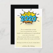 Carte De Remerciements CLASSE DE 2020 enseignant de classe à l'élève note (Devant / Derrière)