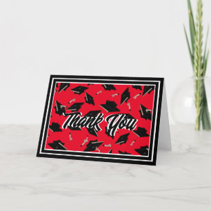 Carte De Remerciements Classe de 2024 Black, White & Red Graduation Party