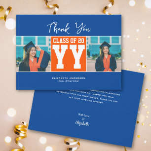 Carte De Remerciements Classe de 2024 Blue Orange Graduation Photo Collag
