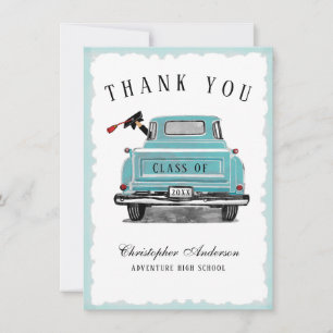 Carte De Remerciements Classe de Camion Aqua vintage de 2025 Graduation