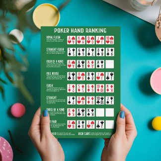 Carte De Remerciements Classement des mains de poker avec tableau visuel