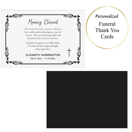 Carte De Remerciements Classic Black & White Decorative Frame Funeral 