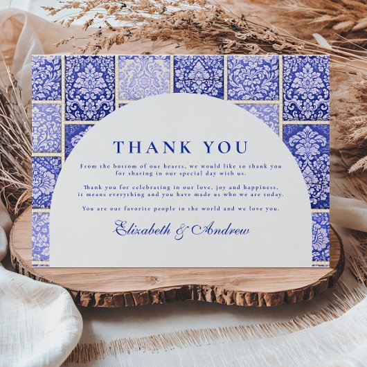 Carte De Remerciements Classic Blue Porcelain Patchwork Wedding