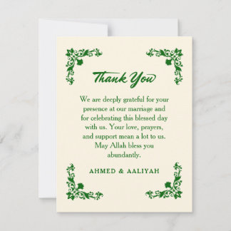 Carte De Remerciements Classic Elegance Ivory & Emerald Floral Wedding