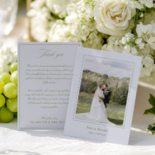 Carte De Remerciements Classic Elegant Sage Green & Blue Mariage Photo