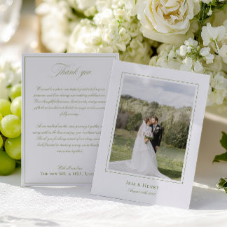 Carte De Remerciements Classic Elegant Sage Green Mariage Photo