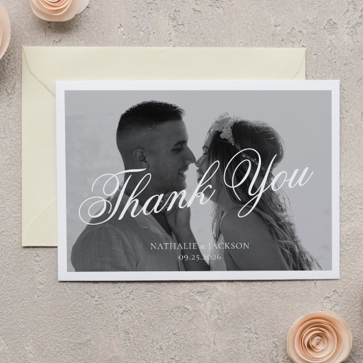 Carte De Remerciements Classic Elegant Script Photo Wedding