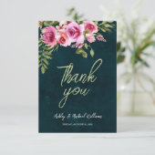 Carte De Remerciements Classic Emerald Vert Floral Dark Moody Mariage (Debout devant)