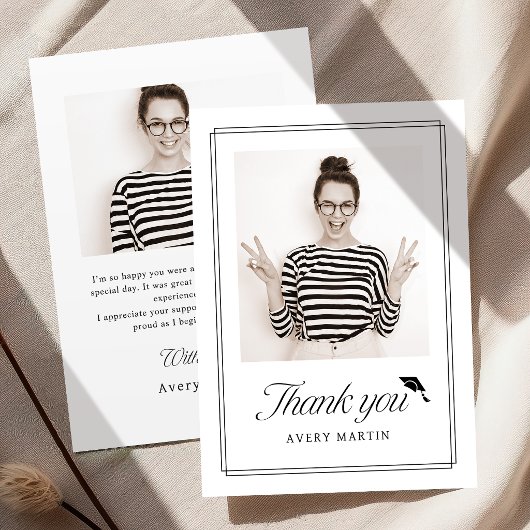 Carte De Remerciements Classic Framed Elegant Script Photo Graduation