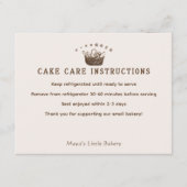 Carte De Remerciements Classic Homemade Bakery Cake Care Instructions (Devant)