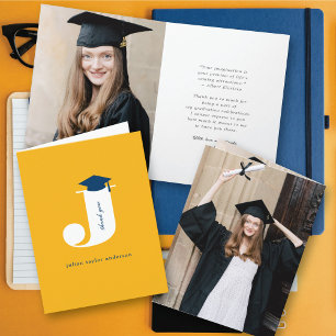 Carte De Remerciements Classic Monogramme J Graduation Cap Photo moderne