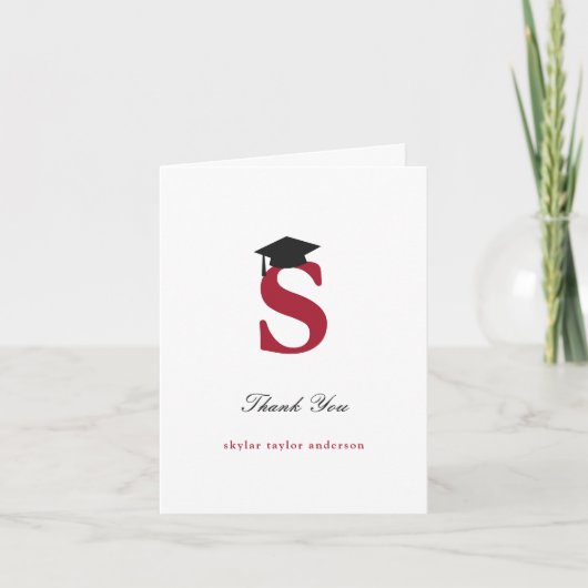 Carte De Remerciements Classic Monogramme S Graduation Cap Photo Moderne (Devant)