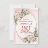 Carte De Remerciements Classic Rose Gold Floral Greenery 90th Birthday  (Devant)