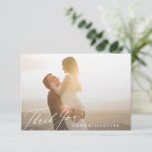 Carte De Remerciements Classic Sage Green White Calligraphie Mariage Phot (Debout devant)