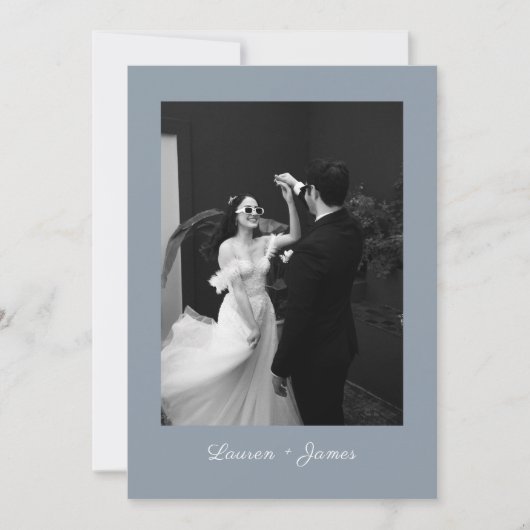 Carte De Remerciements Classic Script Dusty Blue Wedding Photo Thank You (Devant)