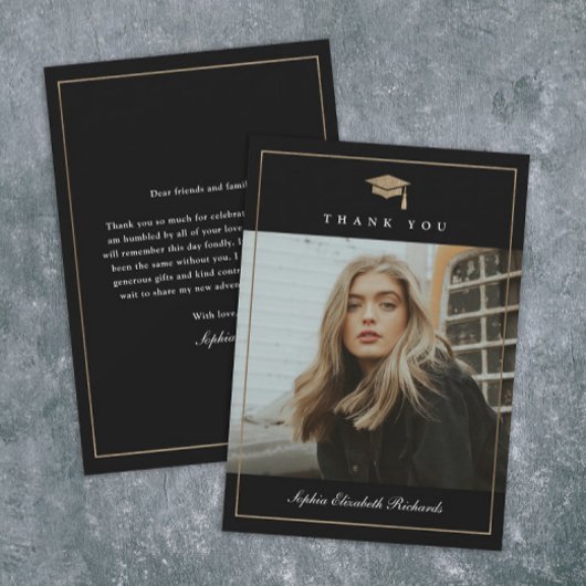 Carte De Remerciements Classic Script Gold Photo Graduation