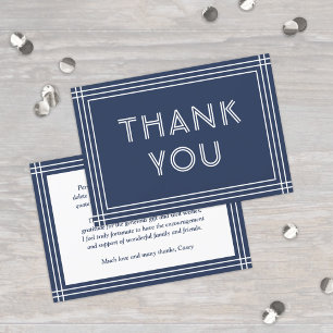 Carte De Remerciements Classique bordure bleu marine et blanc typographie
