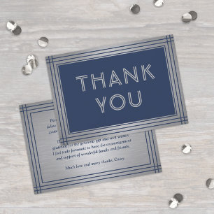 Carte De Remerciements Classique bordure élégante bleu marine et gris bro